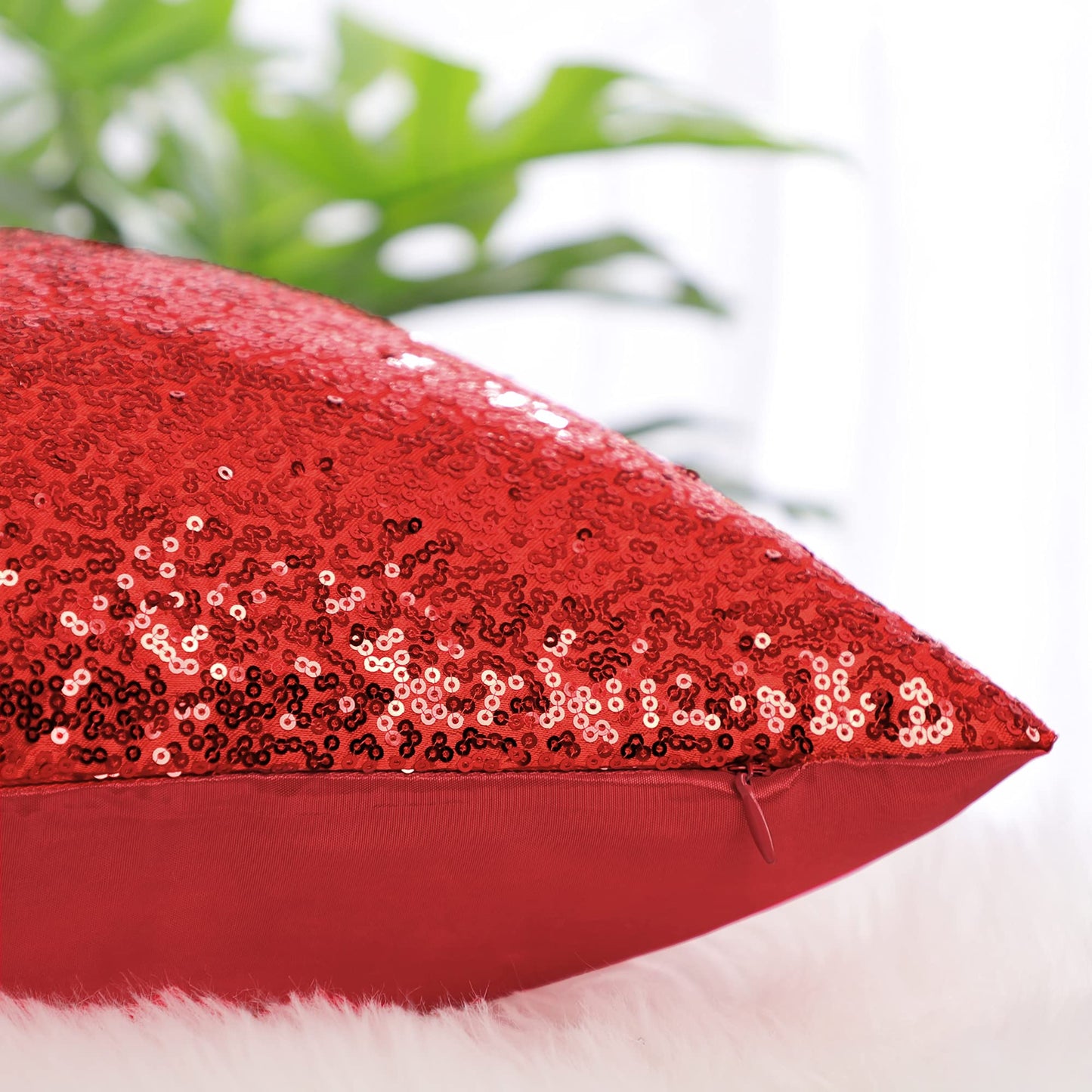 uxcell 2 Pcs Decorative Sequin Throw Pillow Cover, 16x16 Red