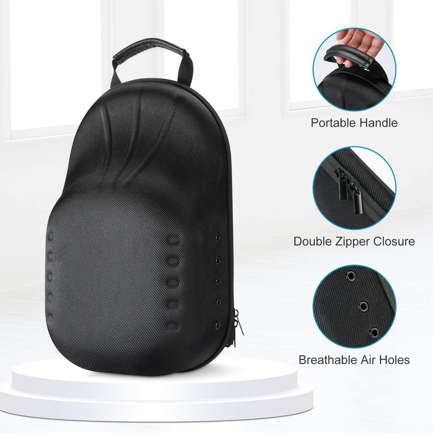 ProCase Hat Travel Hard Case, Hat Carrier Storage Bag for 7-8 Baseball Caps,Hat Organizer Ball Caps Holder with Adjustable Shoulder Strap -Black