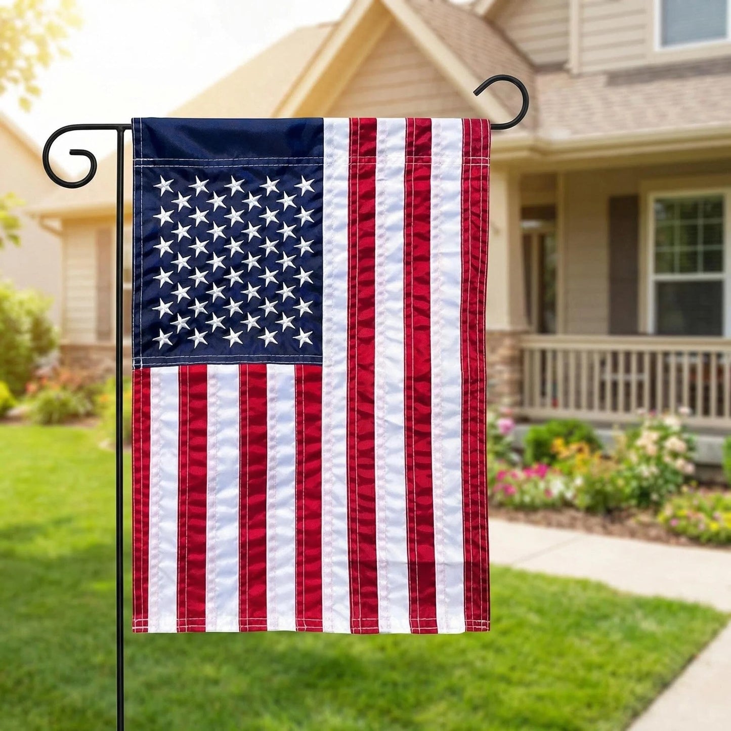 2 Pack American Flag Garden Flag 12x18 - Double Sided and Embroidered Stars Patriotic Yard Decor | Durable All-Weather Porch Flag for 4th of July, Memorial Day, Veterans Day & Everyday Outdoor/Indoor Use (2 Pack American Flag 12x18)