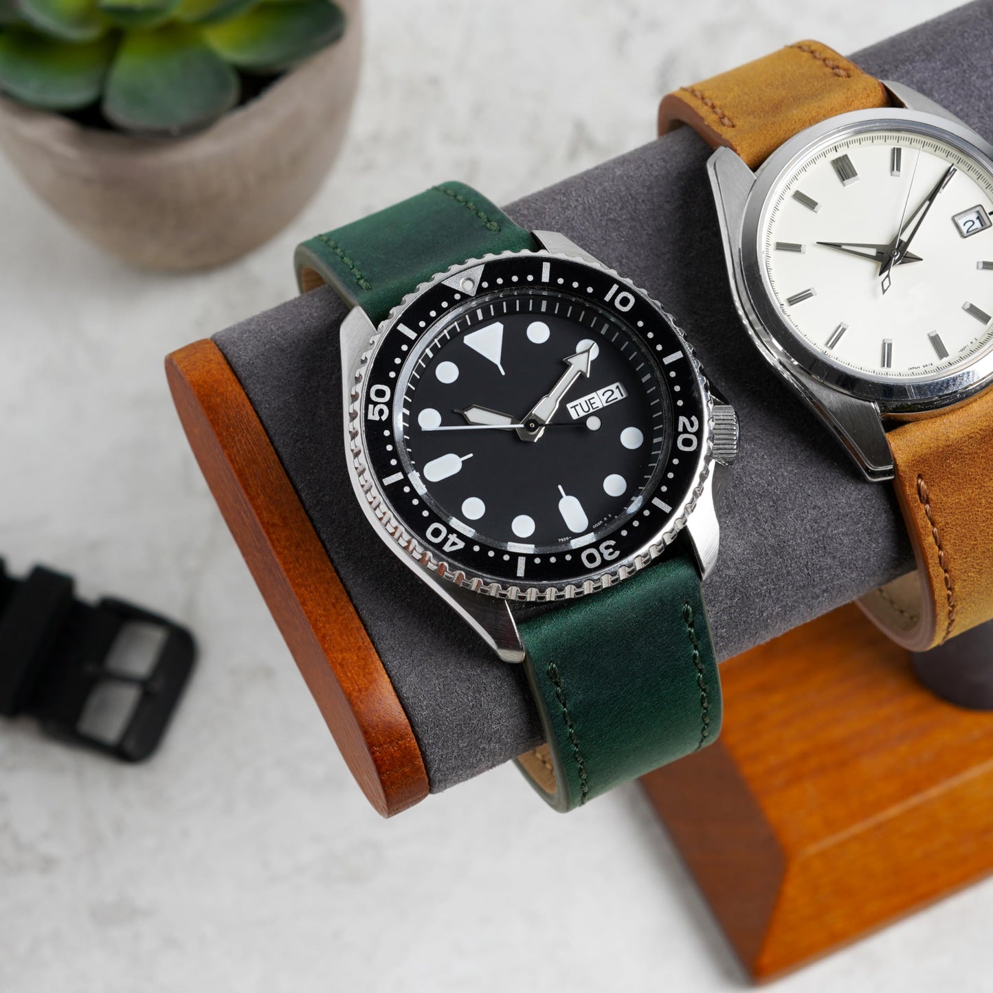 Benchmark 20mm Green Leather Watch Band - Quick Release Crazy Horse Leather Watch Strap - 20mm Leather Watch Band (20mm, Green)