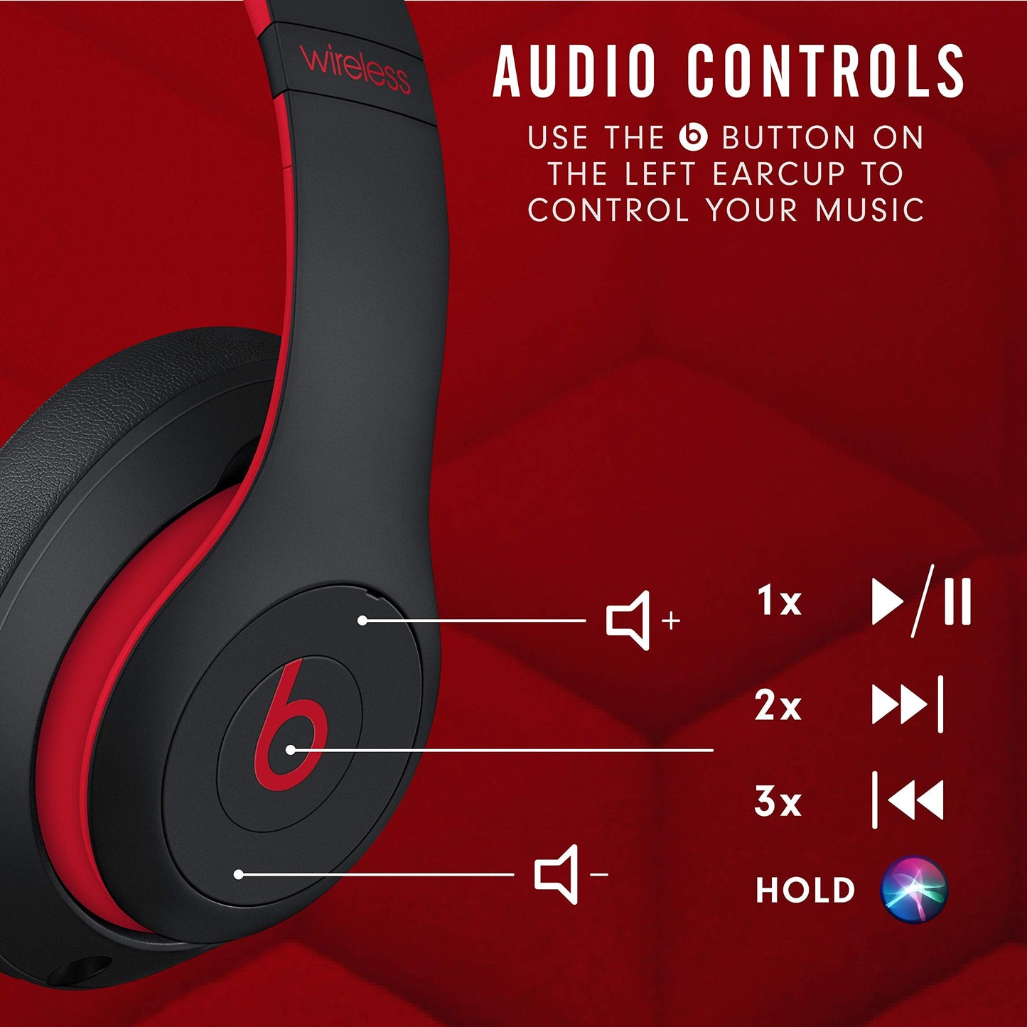 Beats Studio3 Decade Collection Wireless Over-Ear Headphones - Defiant Black/Red (Renewed)