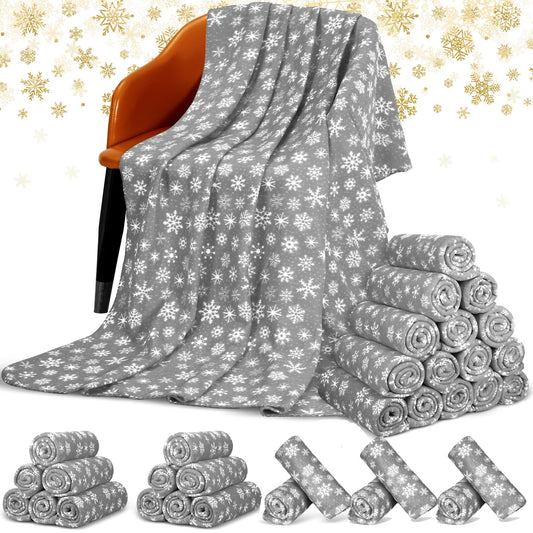 Moukeren 24 Pcs Christmas Snowflake Throw Blanket Bulk, 59 x 47 Inch Xmas Winter Throw Blanket Christmas Warm Soft Cozy Fleece for Home Bedding Couch Chair Gift (Gray)