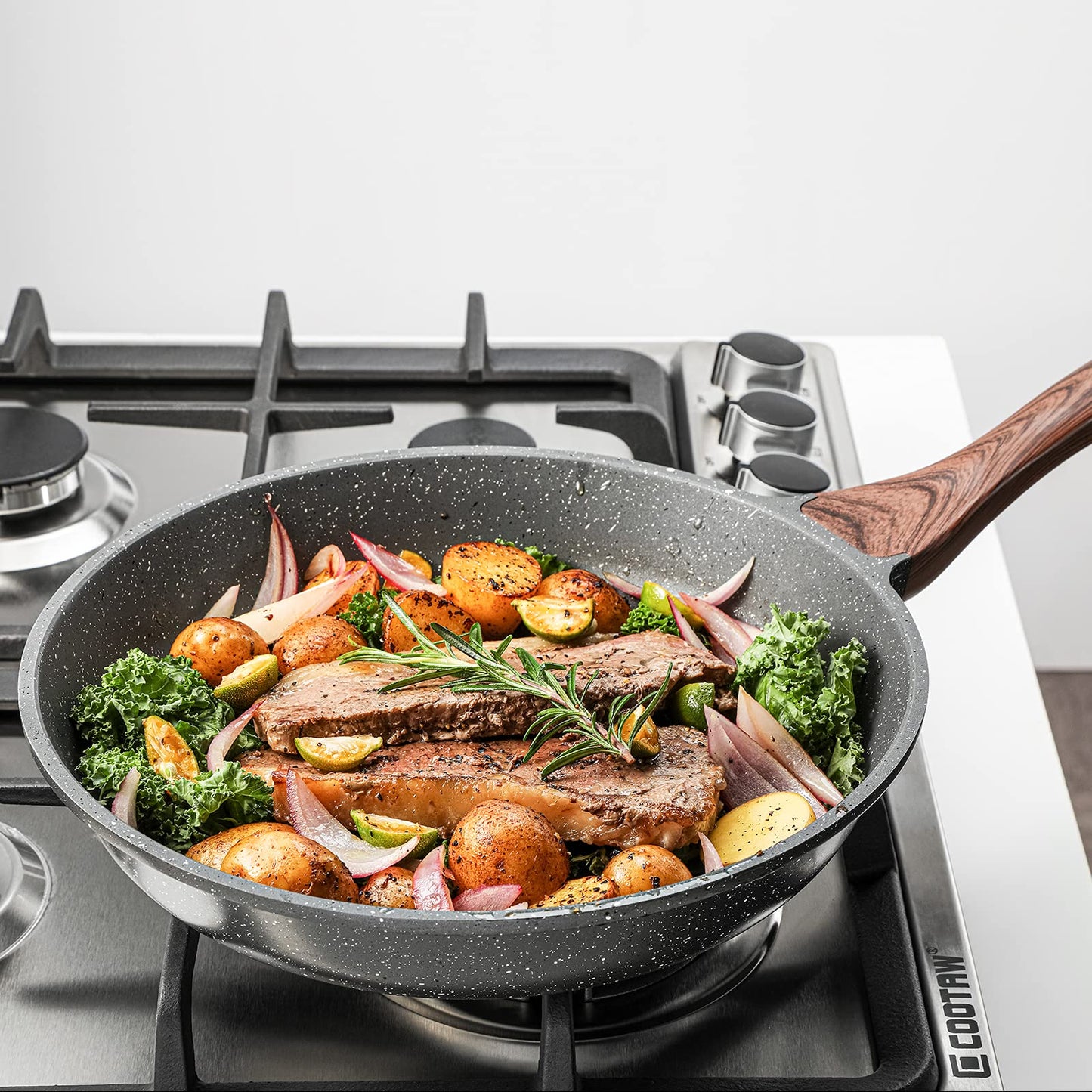 SENSARTE Nonstick Frying Pan Skillets, Swiss Granite Coating Omelette Pans, Healthy Cookware Chef's Pan, Free of Intentionally Added PFOA (9.5+11+12.5 Inch)