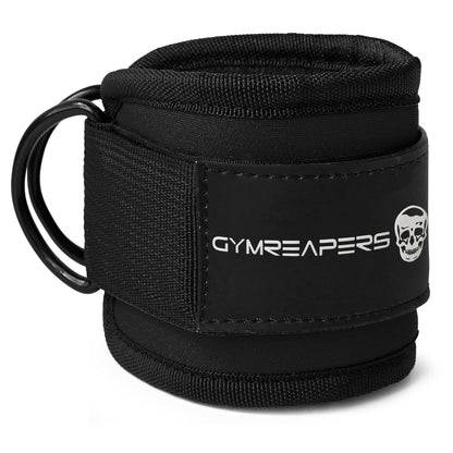 Gymreapers Ankle Straps (Pair) For Cable Machine Kickbacks, Glute Workouts, Lower Body Exercises - Adjustable Leg Straps with Neoprene Padding (Black, Pair)