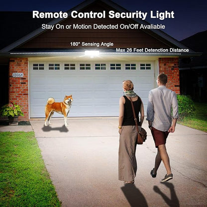 EMANER Flood Lights Motion Sensor Outdoor, Remote Security Light 28W, Dusk to Dawn Always On or Motion Activated On/Off, Tunable Warm White Dimmable for Eave, Garage (White, 1-Pack)