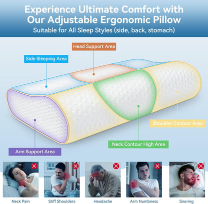 Cervical Neck Pillow for Pain Relief- Queen Size Cooling Pillow for Sleeping, Memory Foam Pillows for Neck Shoulder, Ergonomic Adjustable Contour Bed Pillow for Side, Stomach & Back Sleepers
