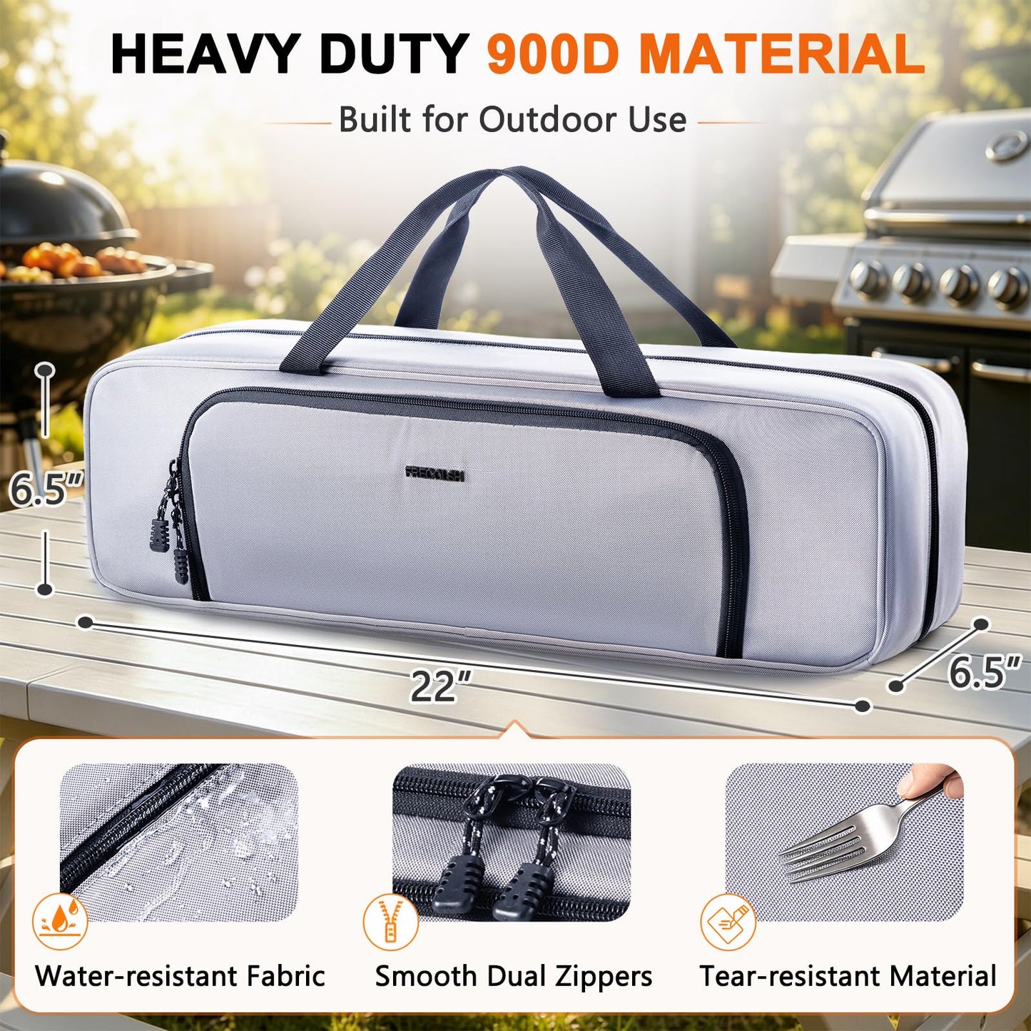 Grill Tool Bag, 22" Heavy Duty BBQ Accessories Organizer with Insulated Lining, Large Grill Utensil Organizer & Caddy for Blackstone Griddle, Camping, Tailgating, BBQ Gifts for Men (Bag Only)