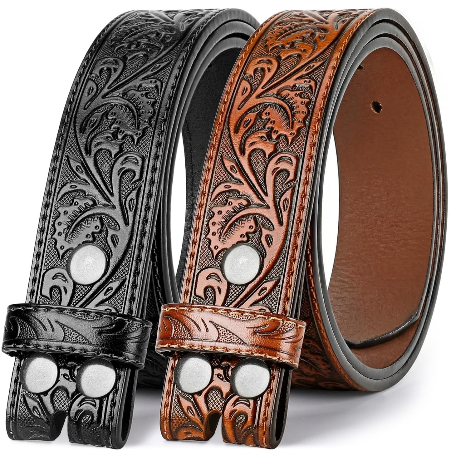 BELTROAD 2 Pack Western Leather Belt Strap for Men Women Cowboy Cowgirl Leather Mens Belts for Jeans Men's Birthday Gifts Belt without Buckle