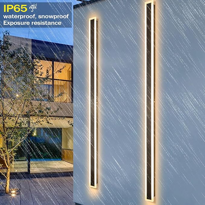 92 Inch Modern Outdoor Wall Light, 3000K Black Exterior Light Fixtures Wall Mount Ip65 Waterproof Modern Porch Lights Wall Sconce Long Linear Outside Lighting for House