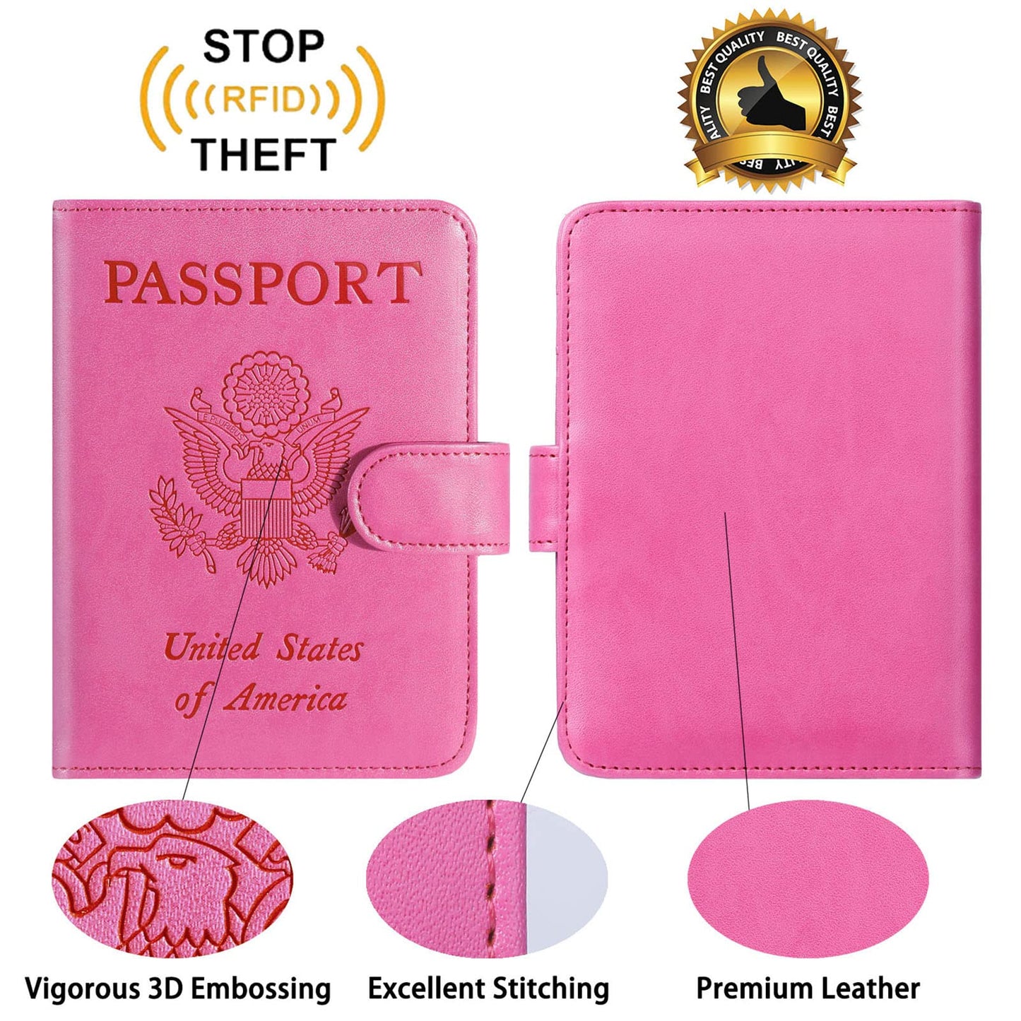 Passport Holder With Luggage Tag Cover Wallet RFID Blocking Leather Case Travel Essentials Accessories Travel Must Have(114#Pink)