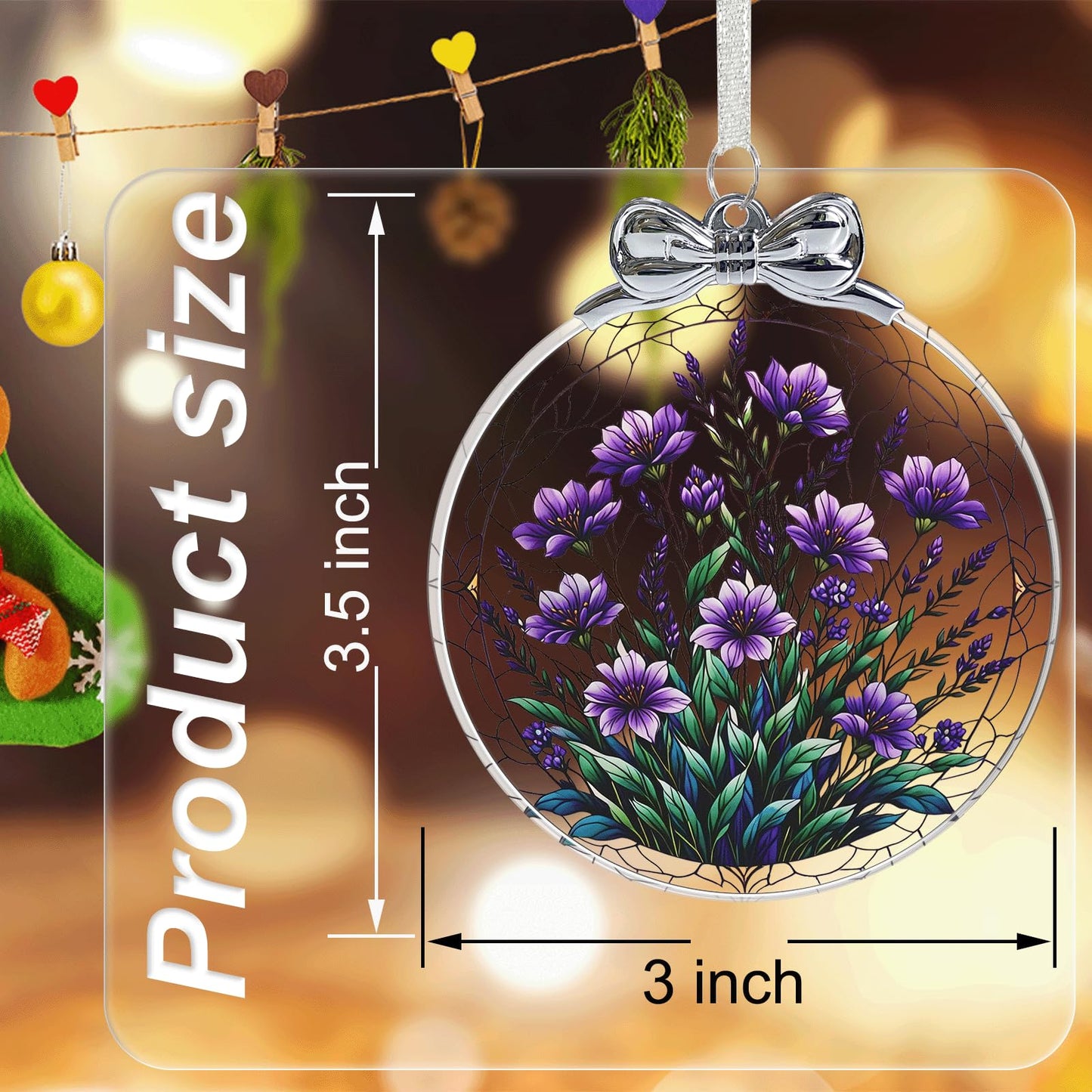 Bauhinia & Violets Crystal Glass Hanging Ornament for Christmas Tree Decor, Christmas Ornaments Xmas Decorations, Holiday Keepsake Present Exchange Ideas