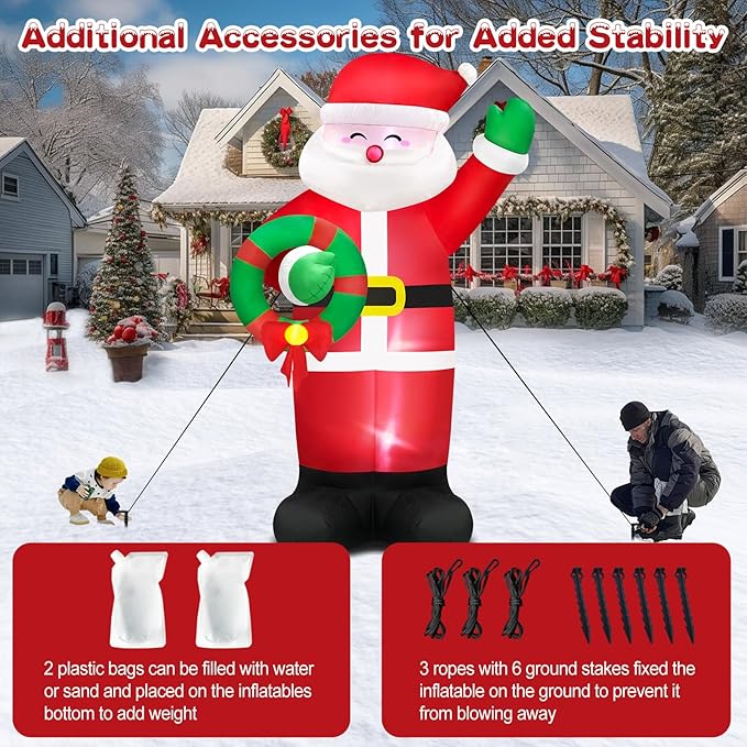 Danxilu 14FT Giant Christmas Inflatables Santa Claus with Wreath Built-in LED Lights, Blow Up Inflatable Christmas Decorations Outdoor for Yard Patio Garden Xmas Party Lawn Holiday Decor
