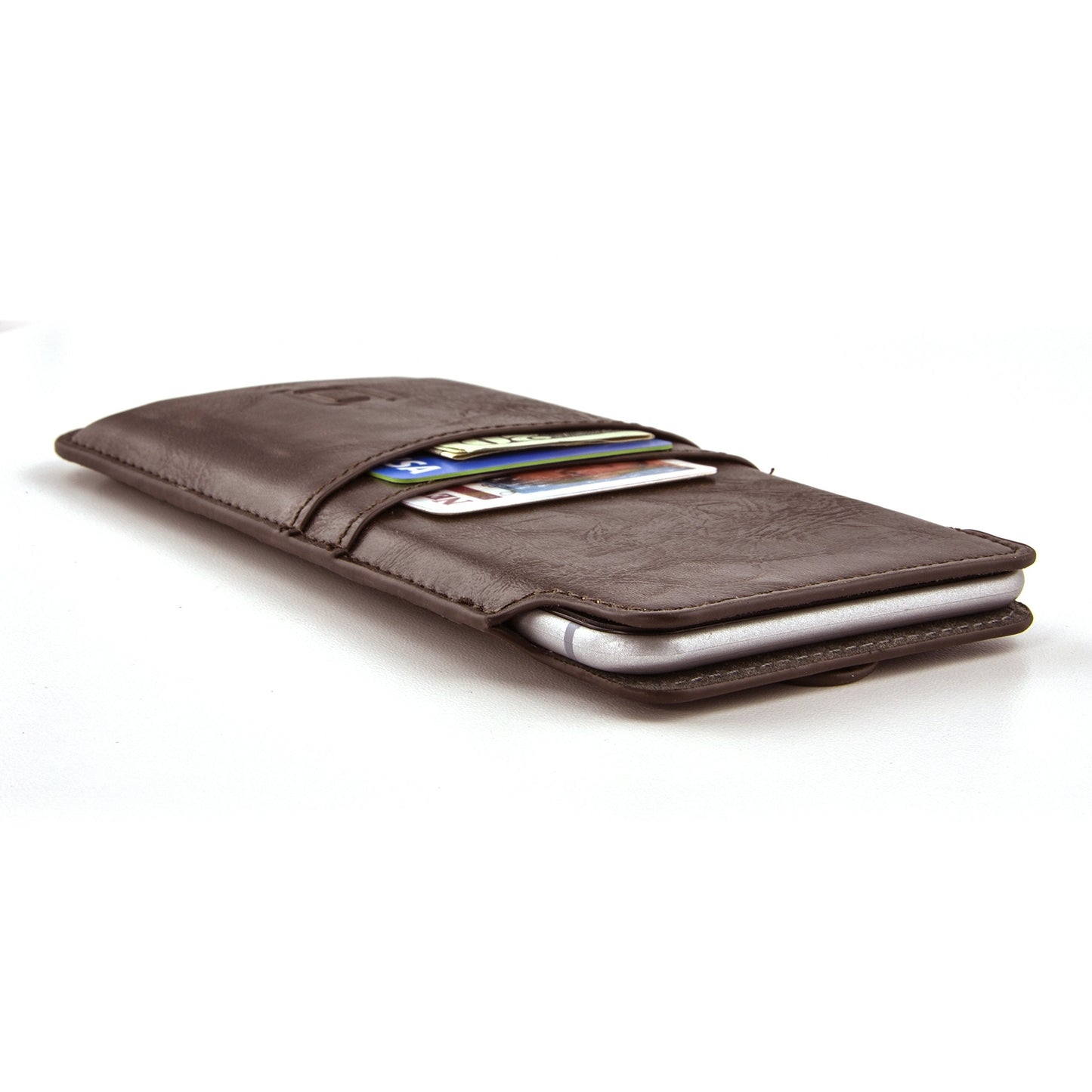 Dockem Provincial Wallet Sleeve for iPhone 11-15 Pro Max, 14-16 Plus, XS Max, 6-8 Plus (6.5/6.7 inch) – Vintage Vegan Leather Pouch Cover with 2 Card Holder Slots [Brown]