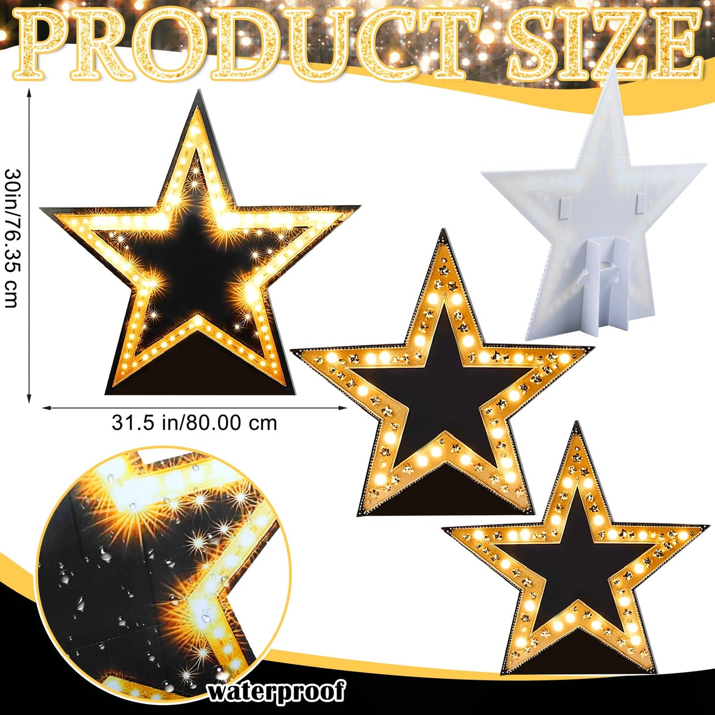 Leinuosen 3 Pcs 25.8"-31.5" Star Starry Night Movie Night Party Decorations Under The Stars Cardboard Cutout Stand-up Prom Award Homecoming Wedding Birthday Party Photo Prop Backdrop Decor