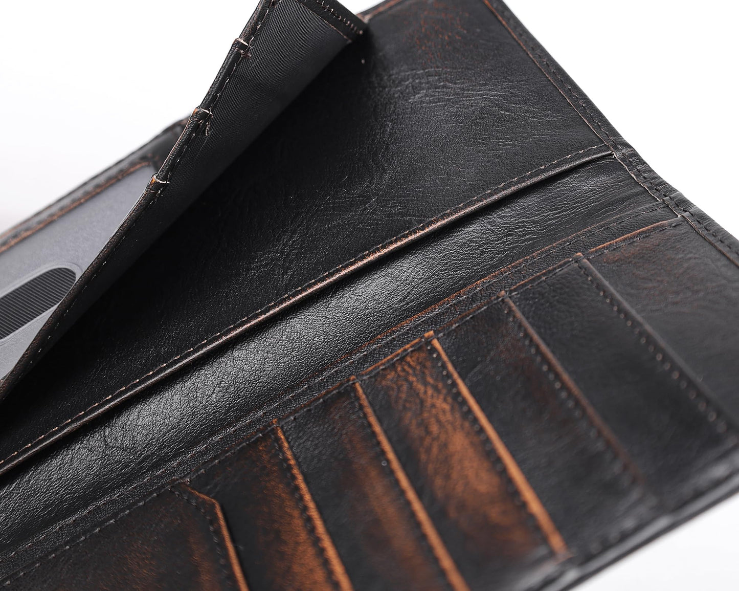 DK86 USA Flag Long Wallet For Men Full Grain Leather with Hand Burnished Rfid Blocking Rodeo Wallet Bifold Wallet American Flag Wallet