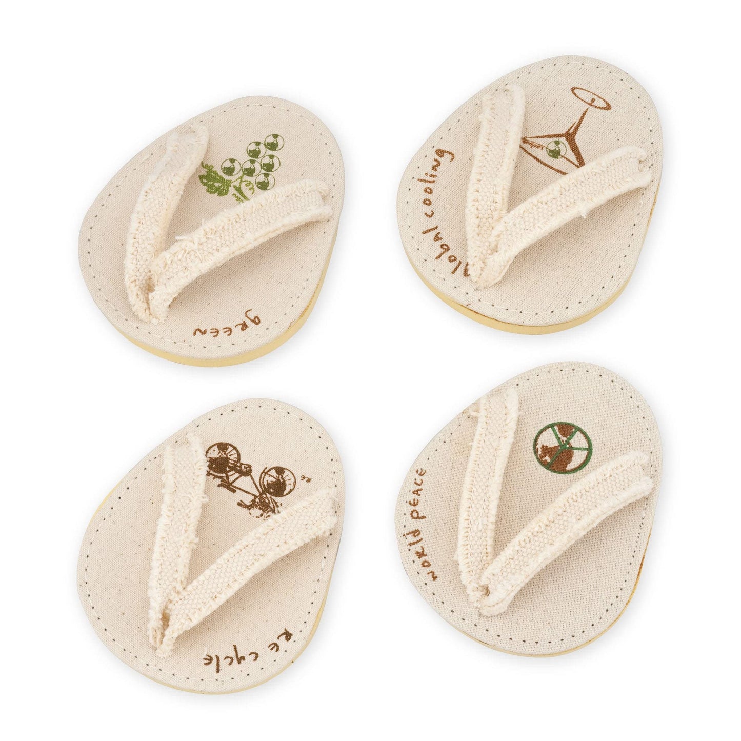 Drinkwear 4-Piece Go Green Flip Flop Coasters for Wine, Beer and Cocktail