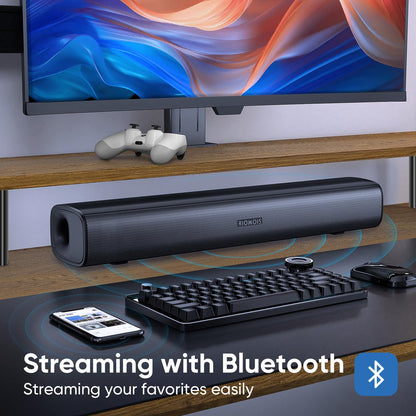 RIOWOIS Sound Bar for Smart TV, Soundbar for TV with Bass Reflector and Easy Set up, Home Audio Surround Sound System for TV PC Projector, Wall Mountable