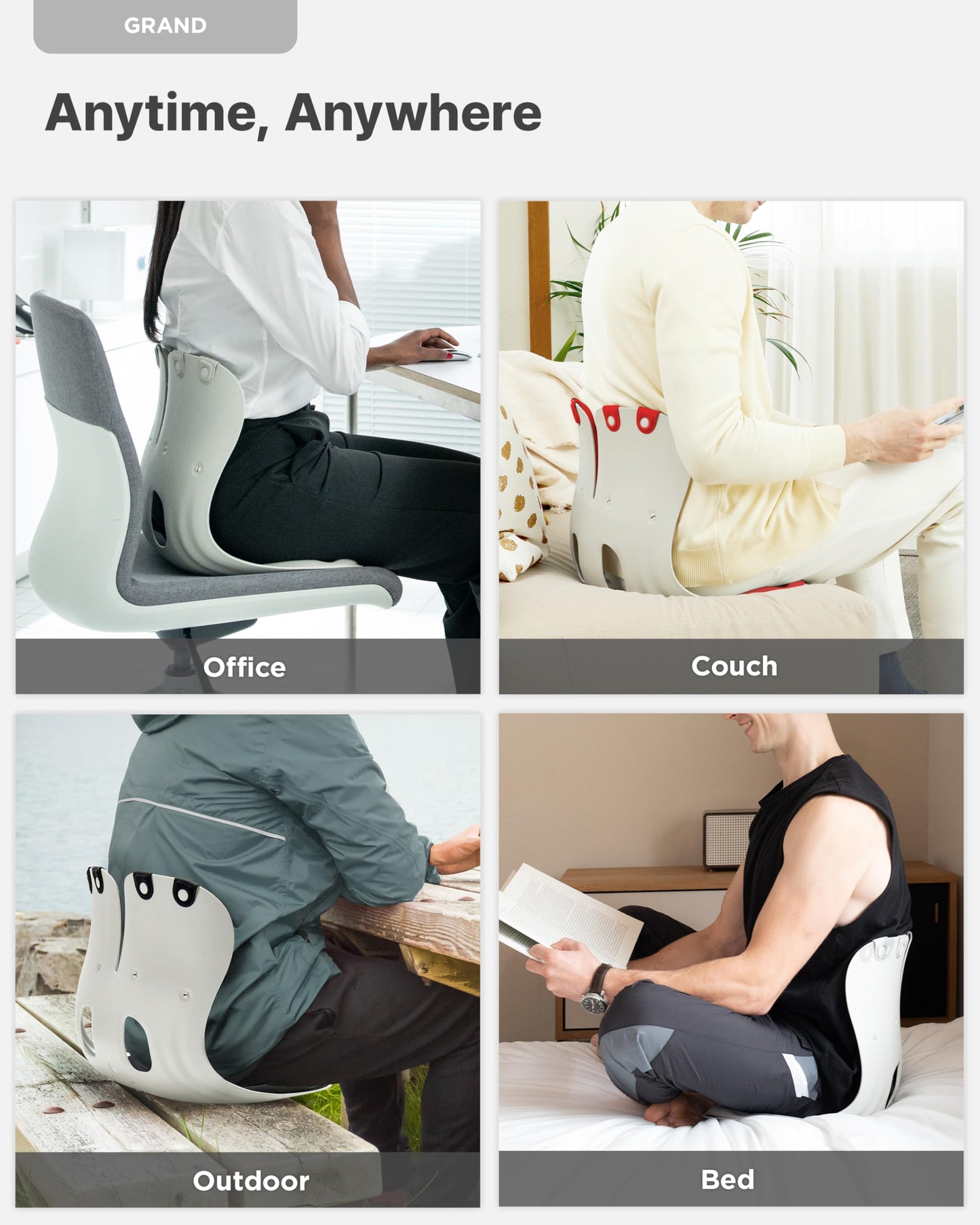 curble Grand(Extra Wide & Sturdy) – Ergonomic Back and Lumbar Support for Good Posture Correction and Back Pain Relief, Perfect for Office, Floor Seat, and Work from Home, Patented (Red)