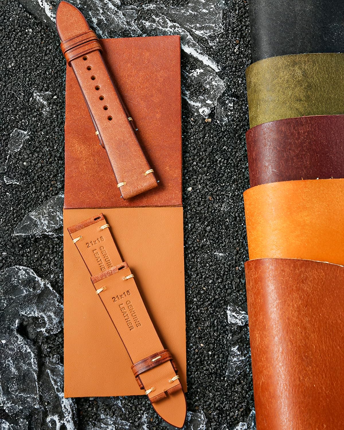 REZERO Leather Watch Straps, Italian Top-Grain Calfskin Watch Bands, Watch Band Replacements with Distressed Matte Finish for Men, Women 18mm 19mm 20mm 21mm 22mm 23mm 24mm
