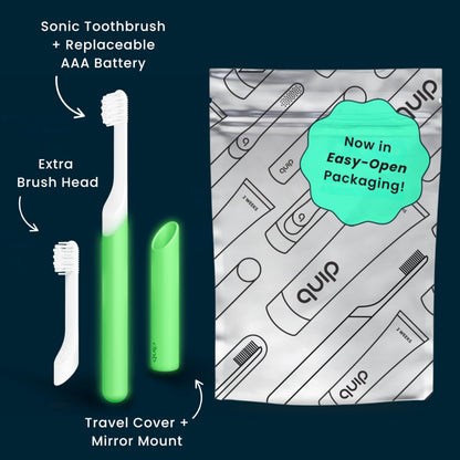 Quip Sonic Toothbrush for Kids with Timer - Includes Extra Brush Head and Travel Cover Mount - Electric, Soft Bristle Refill Head, Rubber Handle, 3 Month Battery Life - Travel Toothbrush - Blue