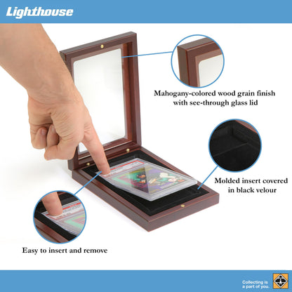 Lighthouse - Presentation Case for One Graded Trading Card Holder | VOLTERRA Box for One PSA Holder Mahogany Wood-Grain Finish (4 3/4" x 7 x 1 1/4")