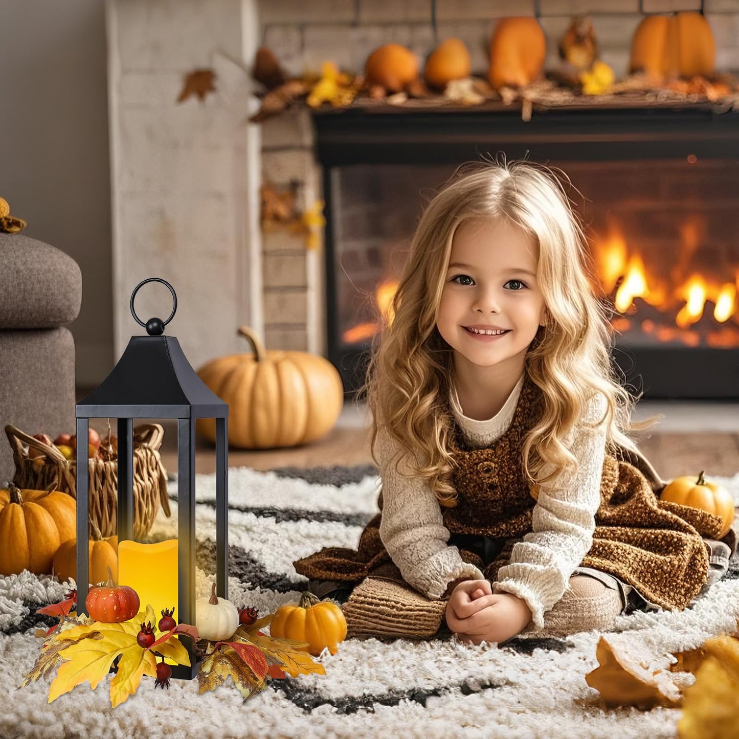 Bdor 2 Pack Fall Lantern Decor with LED Candle – 15.7 Inch Harvest Pumpkin Maple Leaf Hanging Lantern for Autumn Thanksgiving Table Centerpiece Indoor Outdoor Decoration, Battery Operated