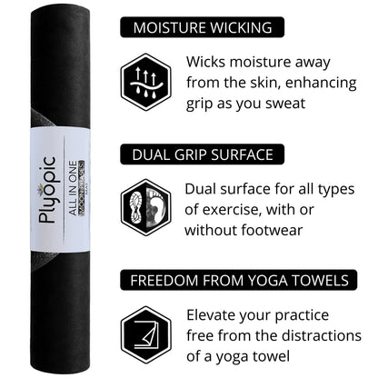 Plyopic. All In One Yoga Mat | Luxury Sweat-Grip Mat/Towel Combo | Ideal for Yoga, Hot Yoga, Bikram, Pilates, Workout & Exercise | Eco-Friendly Natural Rubber
