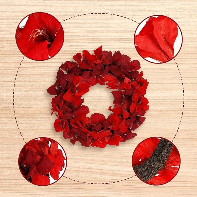 Christmas Wreath, 22-24 Inch Red Amaryllis Floral Wreath for Front Door, Winter Wreath Indoor Outdoor Holiday Decorations for Christmas Winter-unlit