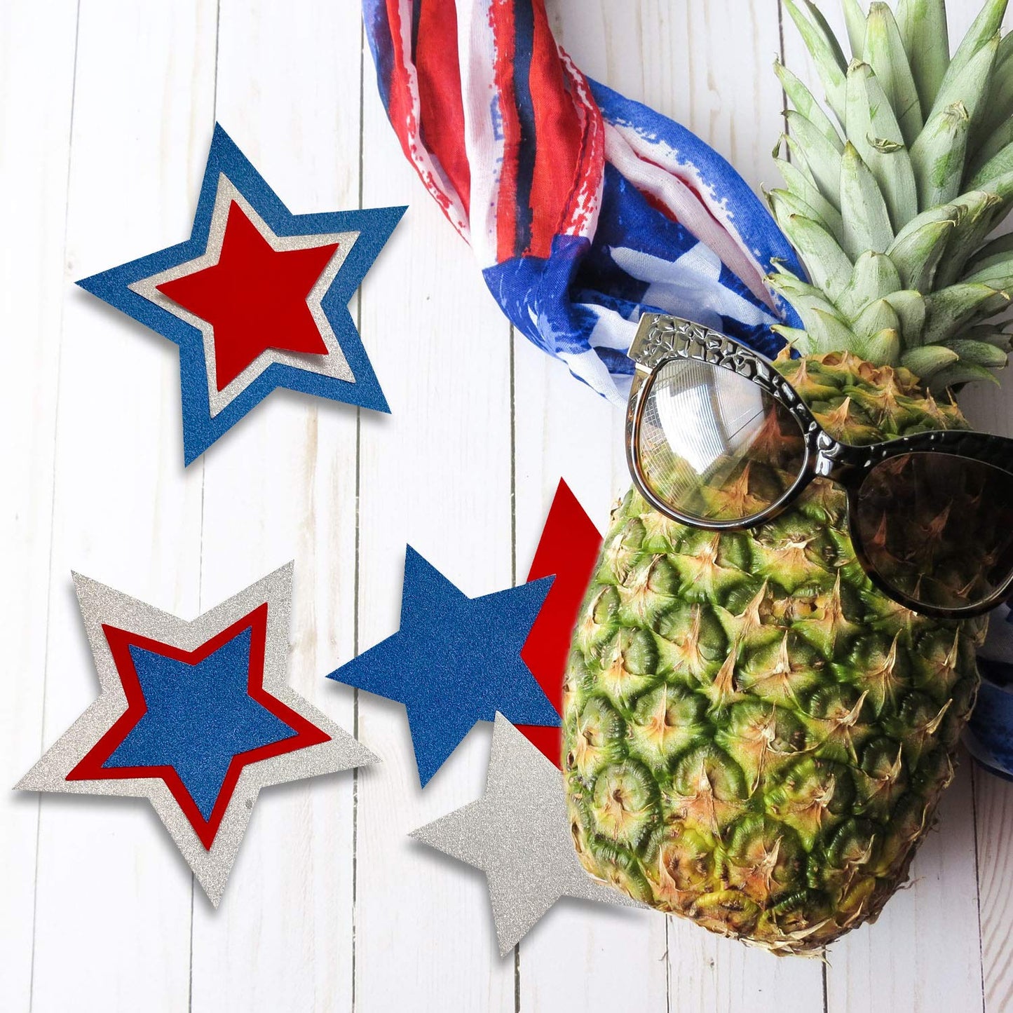 Aflyu Patriotic Star Cutouts Glitter Cutouts Kit 4th of July Decoration for Independence Day 45 Pieces