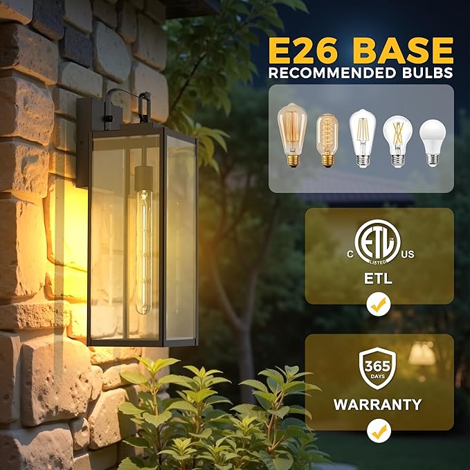 L LOHAS LED 2 Pack 18 Inch Large Size Dusk to Dawn Outdoor Light Fixture, Matte Black Waterproof Anti-Rust Porch Lights Ourdoor, Exterior Lighting Fixtures for Porch, Doorway, Garage, ETL Listed