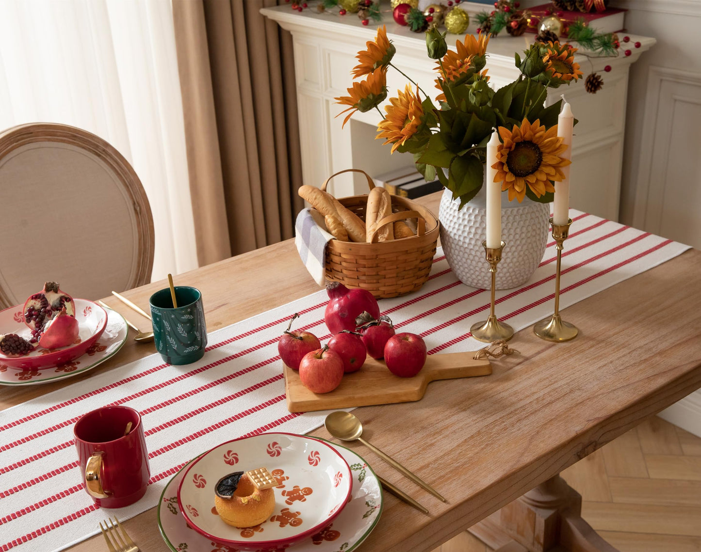 Caflife Christmas Table Runner 72 Inchs Long, Cotton and Linen Woven with Tassels, for Modern Rustic Farmhouse Boho Red Table Runners, Holiday Kitchen Dining Table Home Christmas Decor