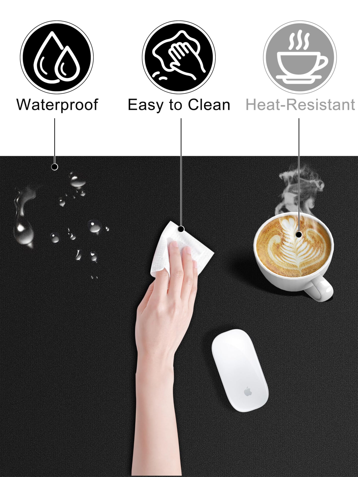 TopMade Mouse Pad with 15W Wireless Charging, Gaming Mousepad Home Office Large Desk Pad with Ultra-Smooth Surface, Non-Slip Base, Waterproof Keyboard Pad, Classic Black Desk Mat