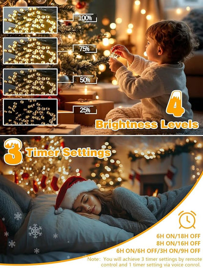 Voice Controlled Christmas Lights with Remote, 132 FT 400 LED String Lights Indoor Outdoor with 12 Modes 3 Timers, Dimmable Twinkle Light Plug in Waterproof for Xmas Tree Party Decor, Warm White
