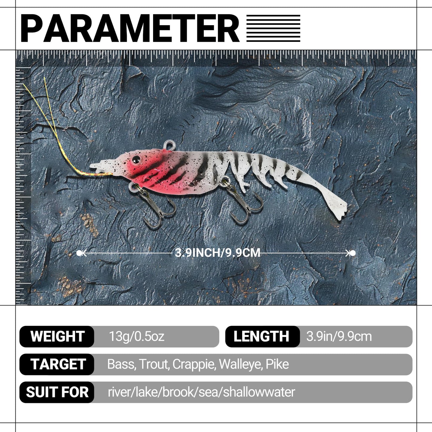 AQUAVEXIS 4pcs Fishing Lures Shrimps baits Pre-Rigged Fish Jigs - Soft Lure Bass Trout Lifelike Shrimp Crayfish Swimbait