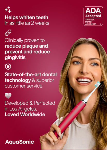 Aquasonic Vibe Series Ultra-Whitening Toothbrush – ADA Accepted Electric Toothbrush - 8 Brush Heads & Travel Case – 40,000 VPM Motor & Wireless Charging - 4 Modes w Smart Timer – Satin Rose Gold