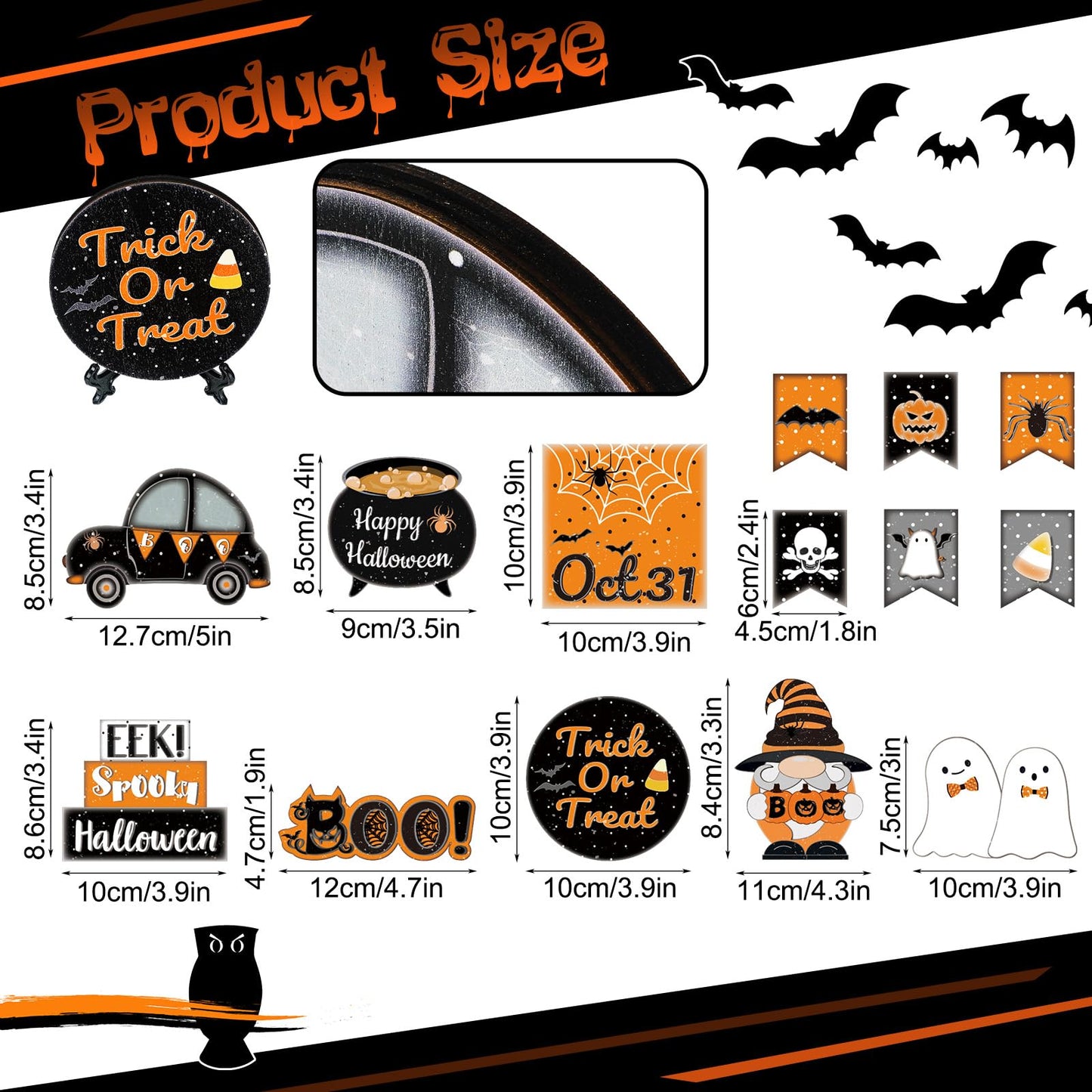 Thyle 15 Pcs Halloween Tiered Tray Decor Set Cute Halloween Wooden Signs Black and Orange Tray Signs Happy Halloween Wooden Signs Ghost Wooden Block Halloween Decor for Home