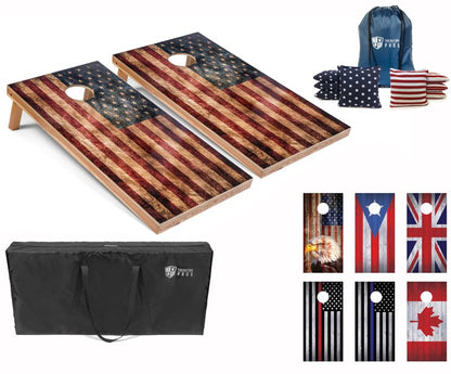 Tailgating Pros American Themed Cornhole Board Set - Official Regulation Size 4'x2' Corn Hole Toss Game w/Set of 8 Bean Bags and Carrying Case - Outdoor Tailgate Yard Game