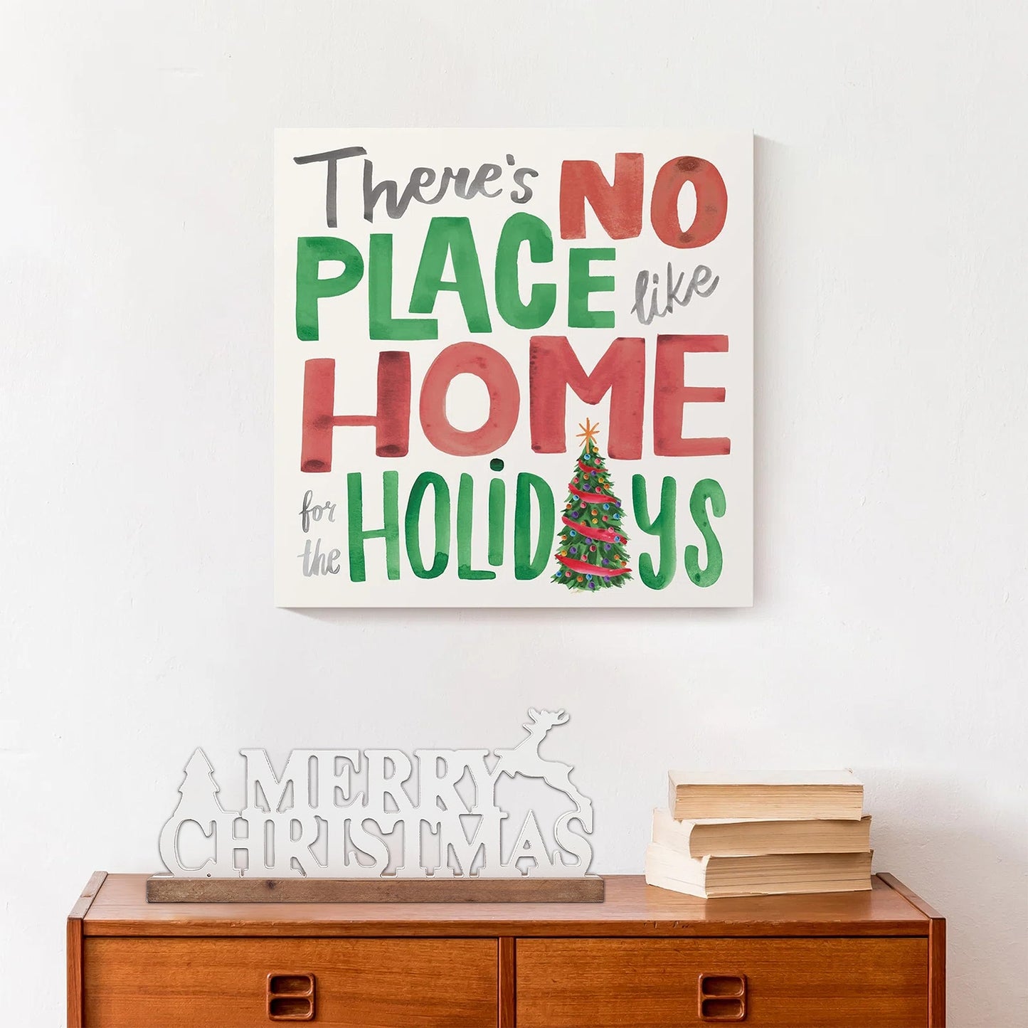 Sintosin Rustic Merry Christmas Signs for Home Decor 16 Inches, Farmhouse Wooden Noel Christmas Decor, Distressed Winter Decoration with White Tree and Deer for Tabletop Living Room
