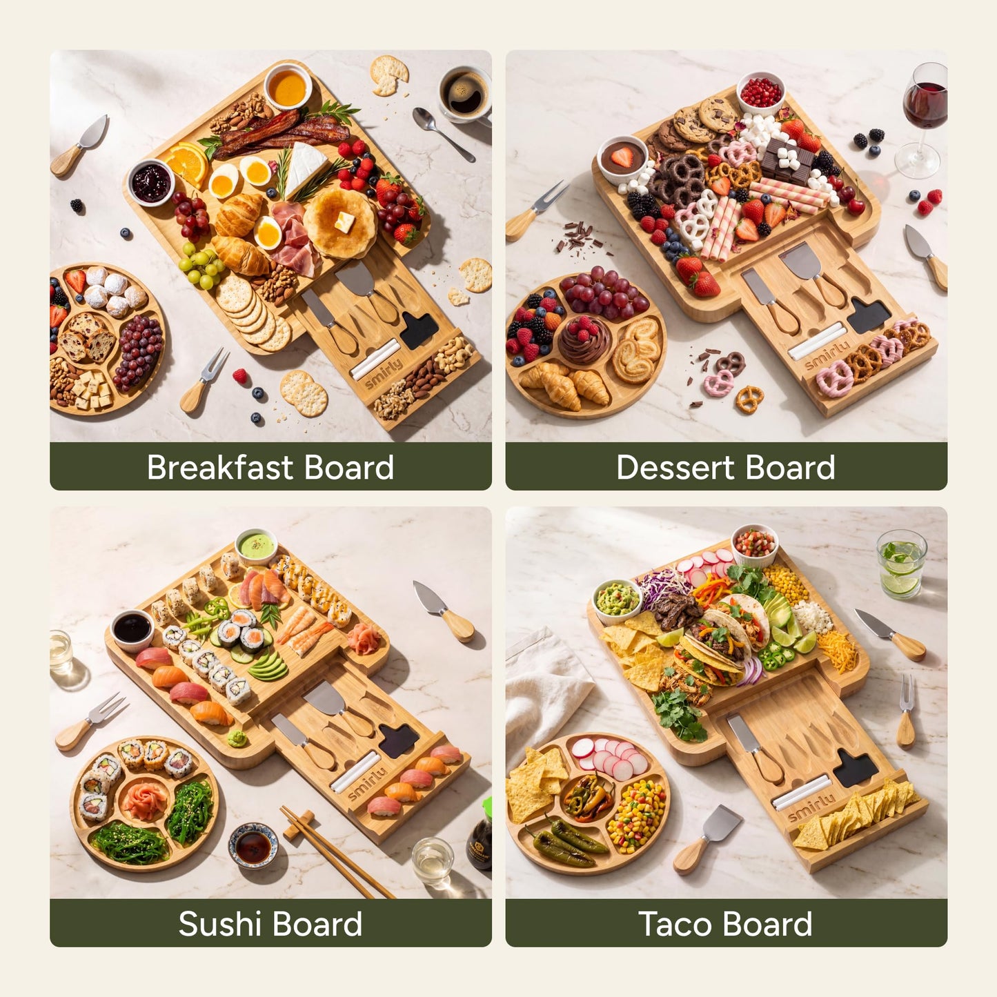 SMIRLY Charcuterie Large Bamboo Cheese Board Set for Serving - House Warming Gifts for New Home, Wedding, Bridal Shower & Birthday, for Women
