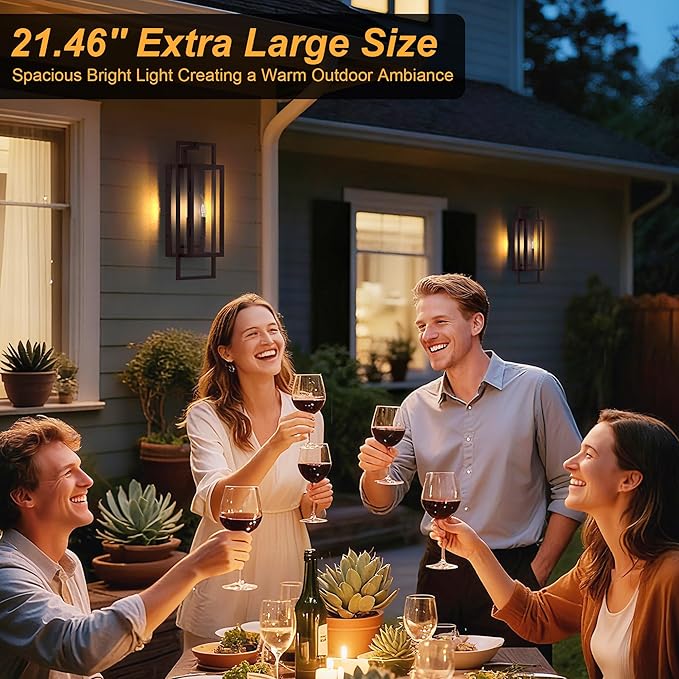 𝟐𝟏.𝟒𝟔𝐈𝐍 Oil Rubbed Bronze Outdoor Wall Sconce, Large Exterior Lighting Fixtures 2-Light, Waterproof Dusk to Dawn Outdoor Wall Light, Modern Outside Sconce Lights for Porch Garage