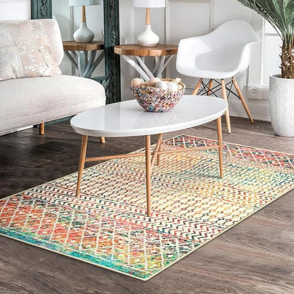 Moroccan 3x5 Rug,Ultra Soft Area Rugs for Living Room Non-Slip, Low-Pile Retro Distressed Colorful Nursery Rug for Kitchen Entryway Bedroom Living Room Office Carpet