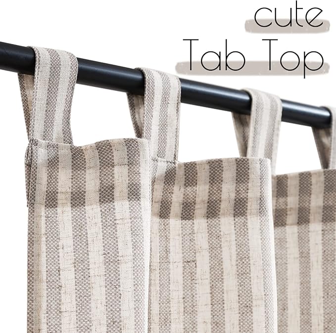 jinchan Tab Top Linen Kitchen Curtains 36 Inches Striped Tier Curtains Farmhouse Modern Cafe Style Small Window Treatments Airy Light Filtering Rod Pocket for Living Room Bathroom 2 Panels Taupe Grey