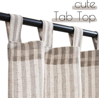 jinchan Tab Top Linen Kitchen Curtains 36 Inches Striped Tier Curtains Farmhouse Modern Cafe Style Small Window Treatments Airy Light Filtering Rod Pocket for Living Room Bathroom 2 Panels Taupe Grey