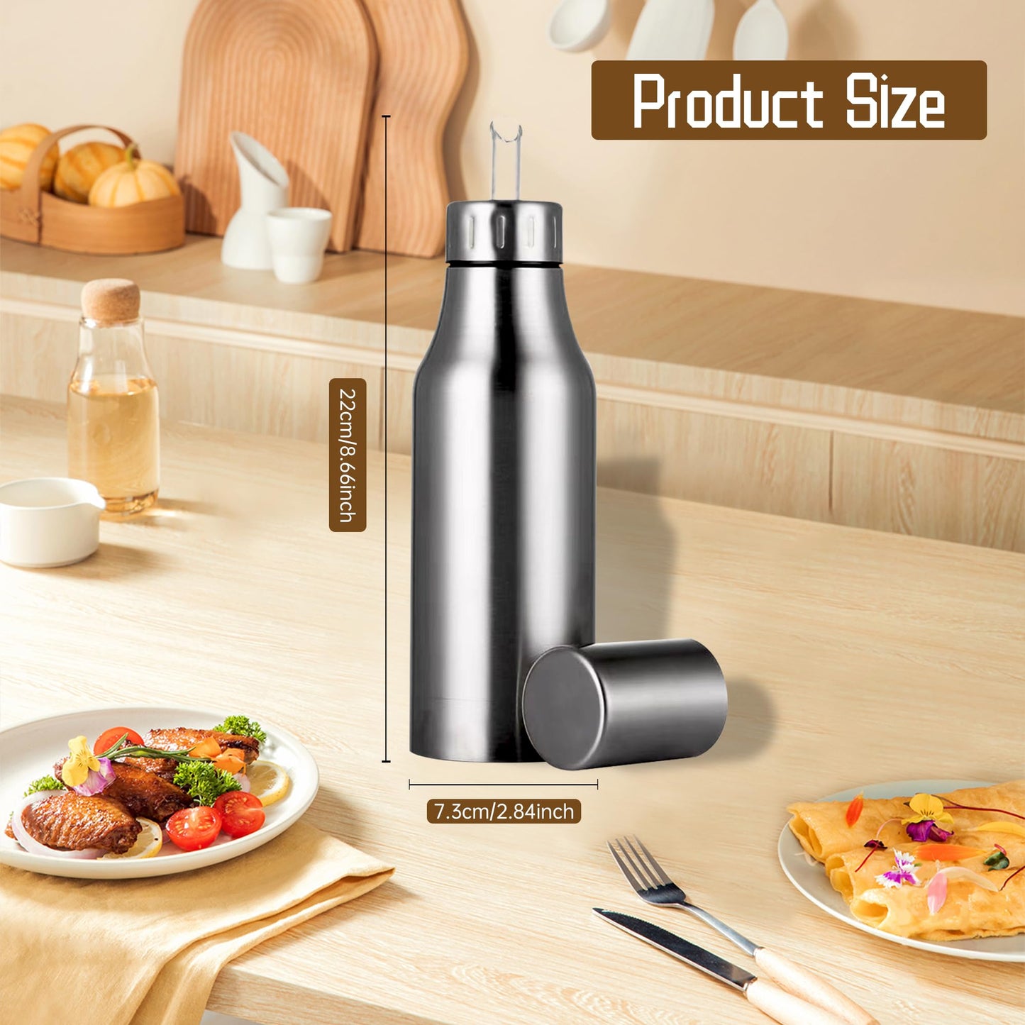Olive Oil Dispenser Bottle Stainless Steel Leak Proof Olive Oil Decanter for Kitchen (500ML/17Oz)