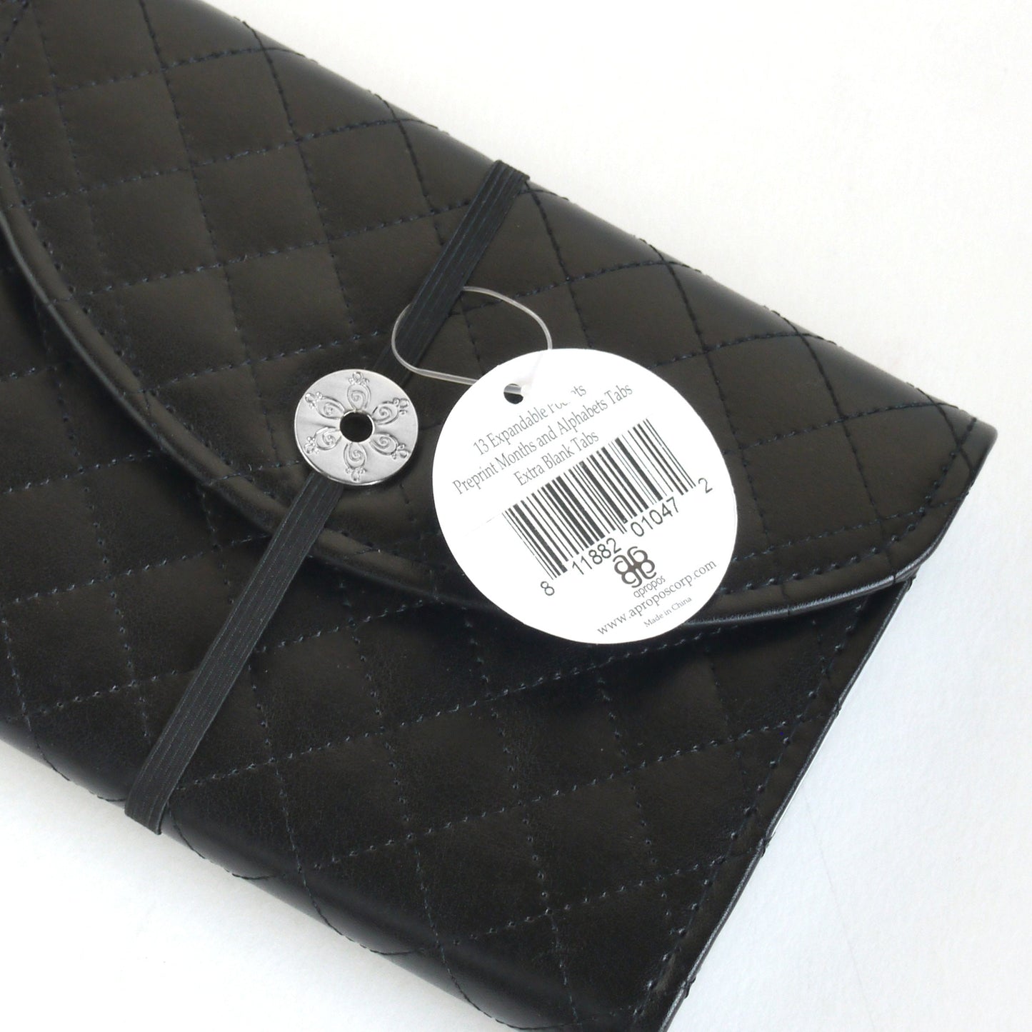 Black Faux Leather 13-Pocket Coupon, Photo, Recipe & Receipt Organizer (Quilted)