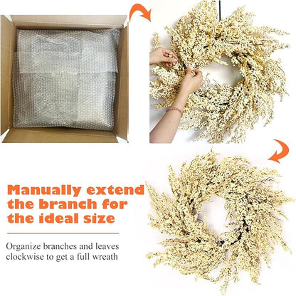 Huashen Fall Wreath, Artificial 24 inch White Berry Wreaths for Front Door Milk White Berry Wreath Christmas Wreaths for Farmhouse Festival Outdoor Party Holiday Home Decor