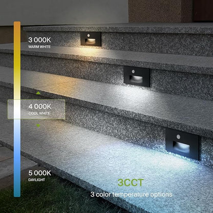 ASD LED Recessed Step Light Fixture, Outdoor & Indoor Stair Tread Lighting | 3CCT, Motion Sensor, Waterproof, ETL Listed | 3W 120LM 3000K-5000K 120V | Staircase Hardwired Illumination | Black, 4 Pack