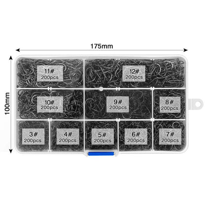 HETH 2000pcs Fishing Worm Hooks High Carbon Steel Wide Gap Offset Fishing Hook Set for Saltwater and Freshwater with 10 Sizes
