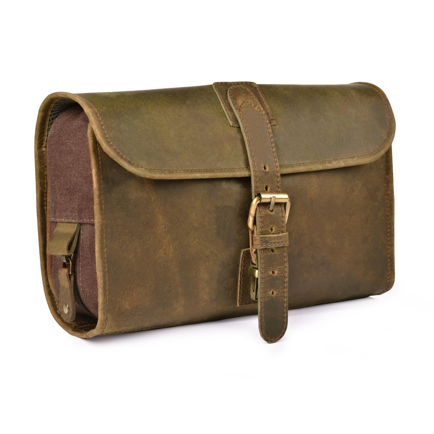 LEATHER VILLAGE Hanging Genuine Leather Toiletry Bag for Men – Handcrafted Vintage Travel Dopp Kit with Waterproof Lining, Shaving Organizer and Shower Bathroom Essentials Case - Mud