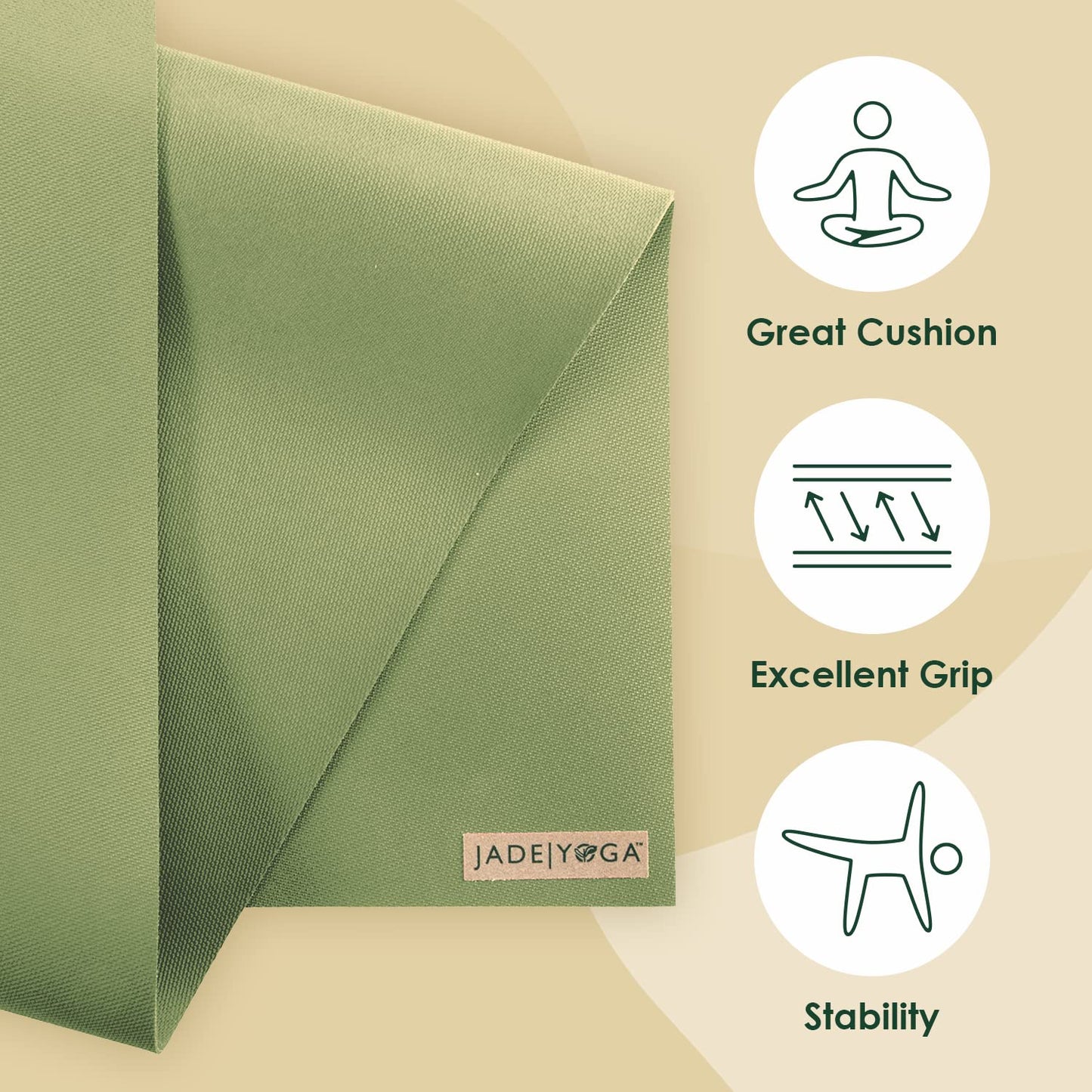 JadeYoga Harmony Yoga Mat - Durable & Thick Gym Fitness Mat, Non-Slip Natural Rubber Yoga Mat - Home Exercise & Stretching Mat, Workout Mat - Yoga, Pilates & Meditation for Women & Men